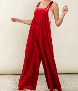Red Wide Leg Overalls