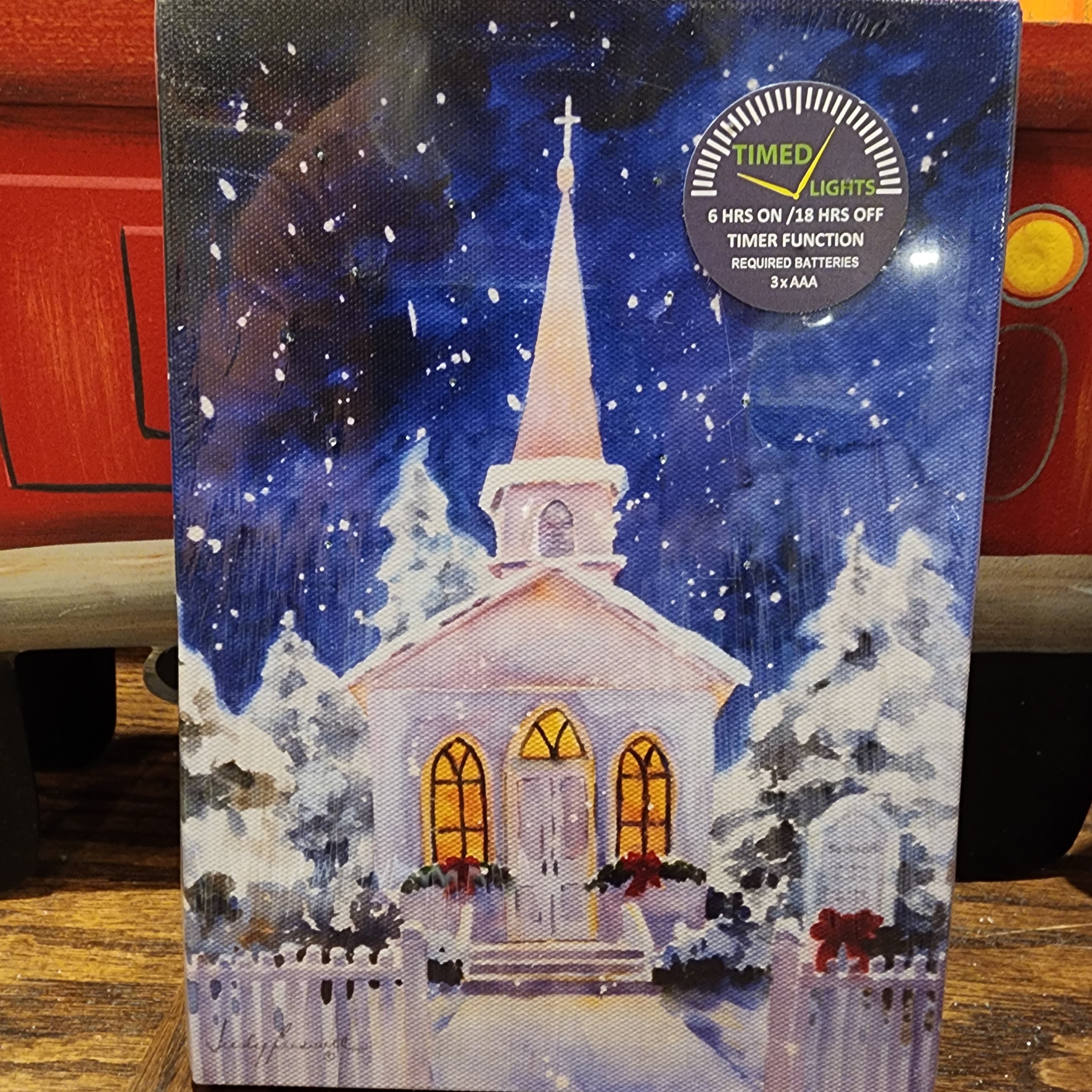 LED Canvas Wintry Church