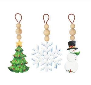Wood Bead Holiday Ornaments Set of 3