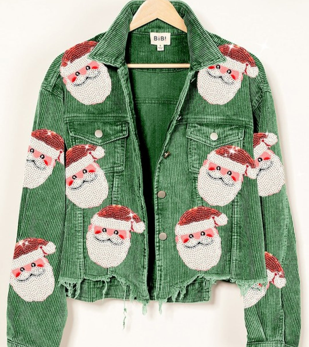 Corduroy Jacket w/Sequin Santa Patches