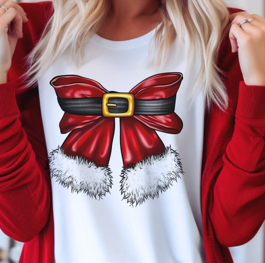 Santa Bow Tee-White