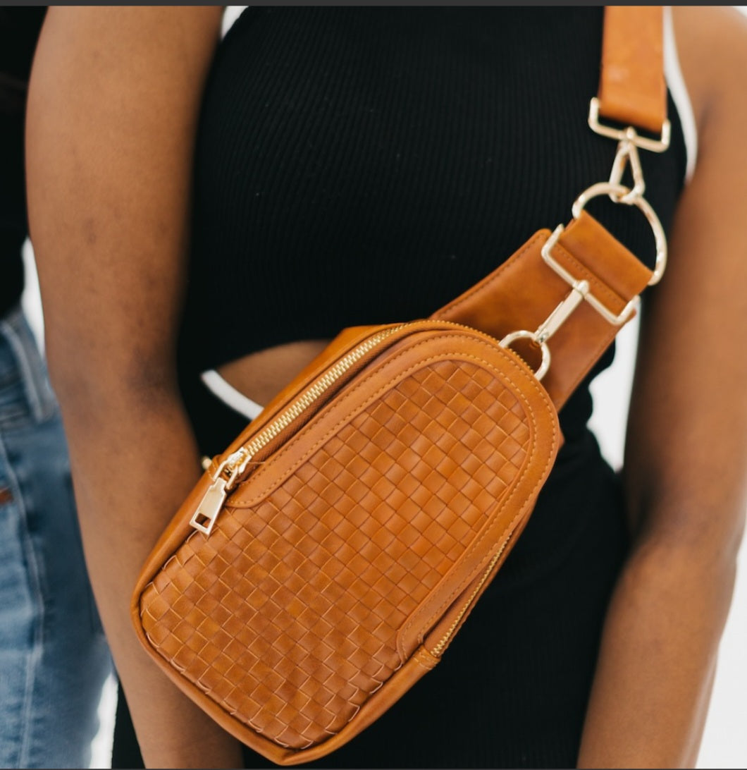 Woven Sling Bag - Cognac