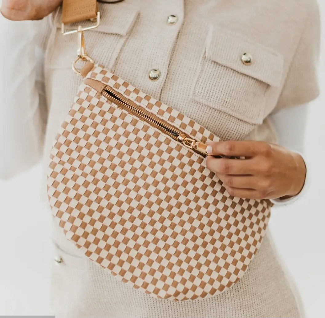 Woven Bum Bag Tan Check