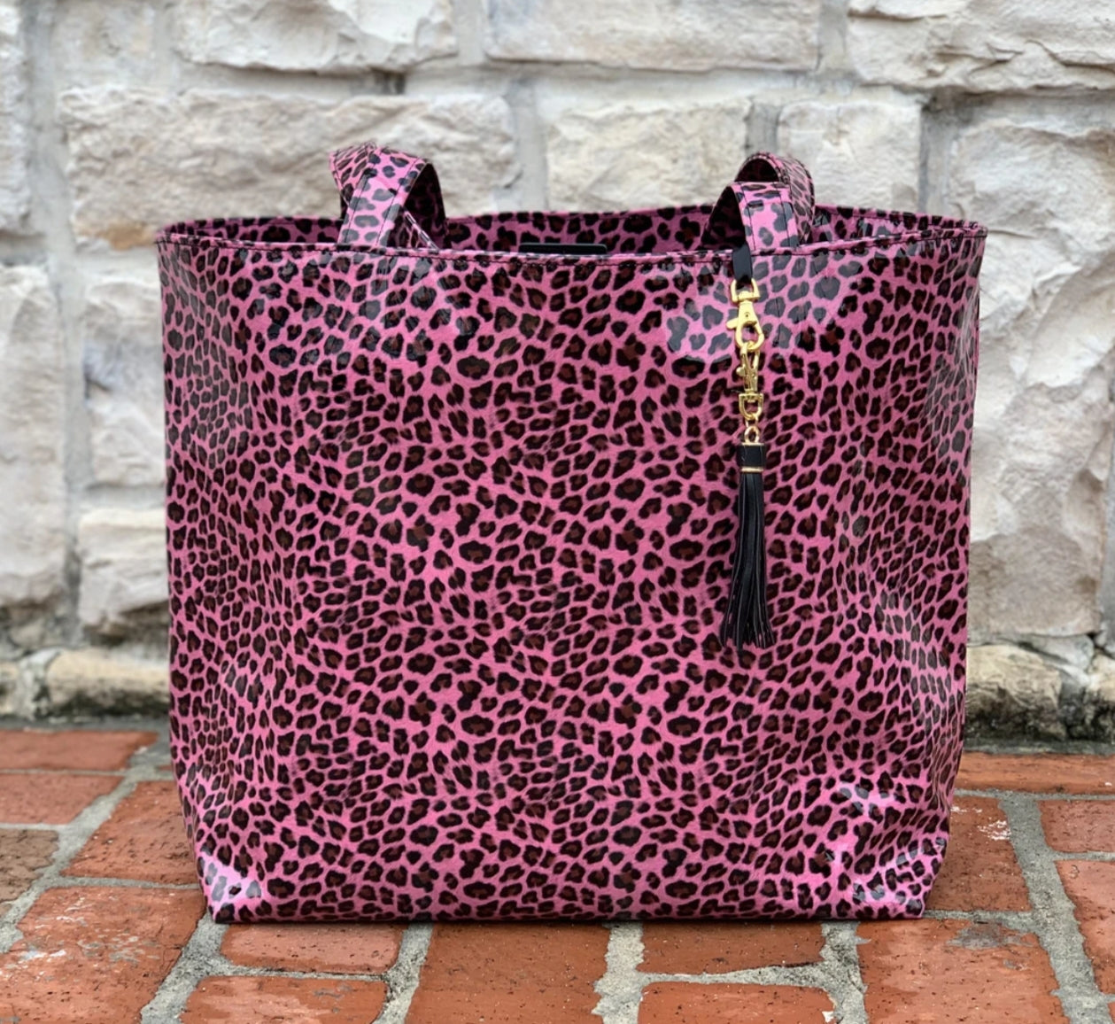 Patent Pink Leopard Tote by Makeup Junkie Bags