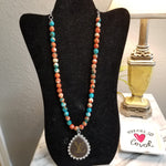 RD0009 Turquoise and Coral Beaded Necklace