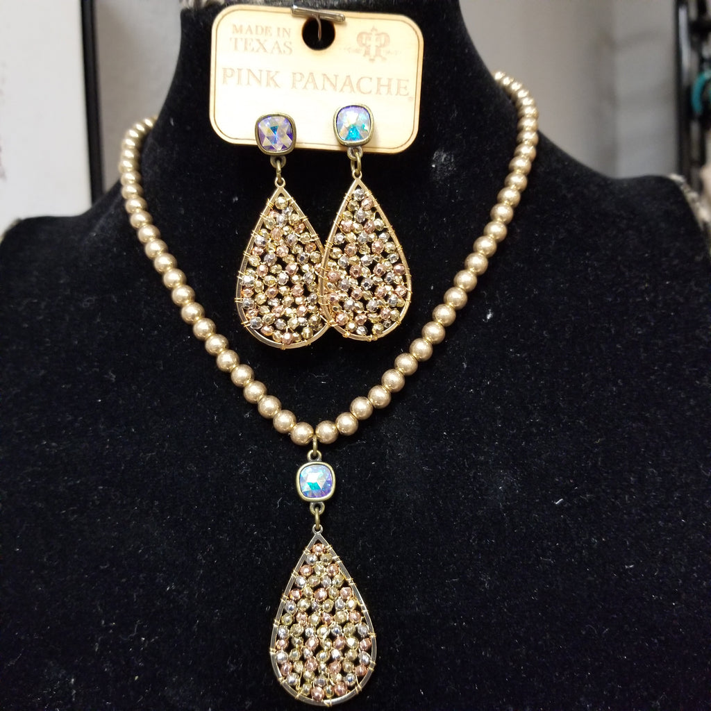 RD0025 Rhinestone Teardrop Necklace