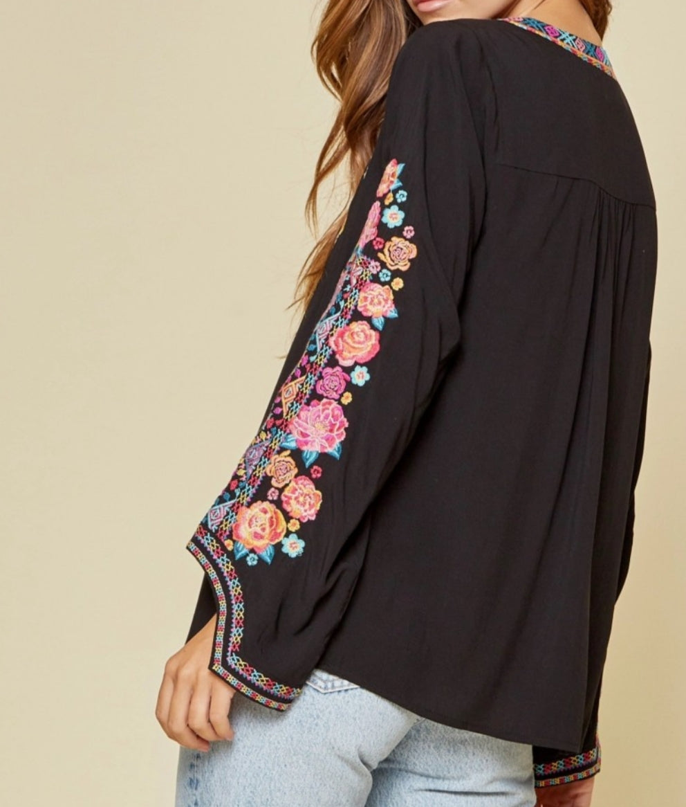 Embroidered Top-Black