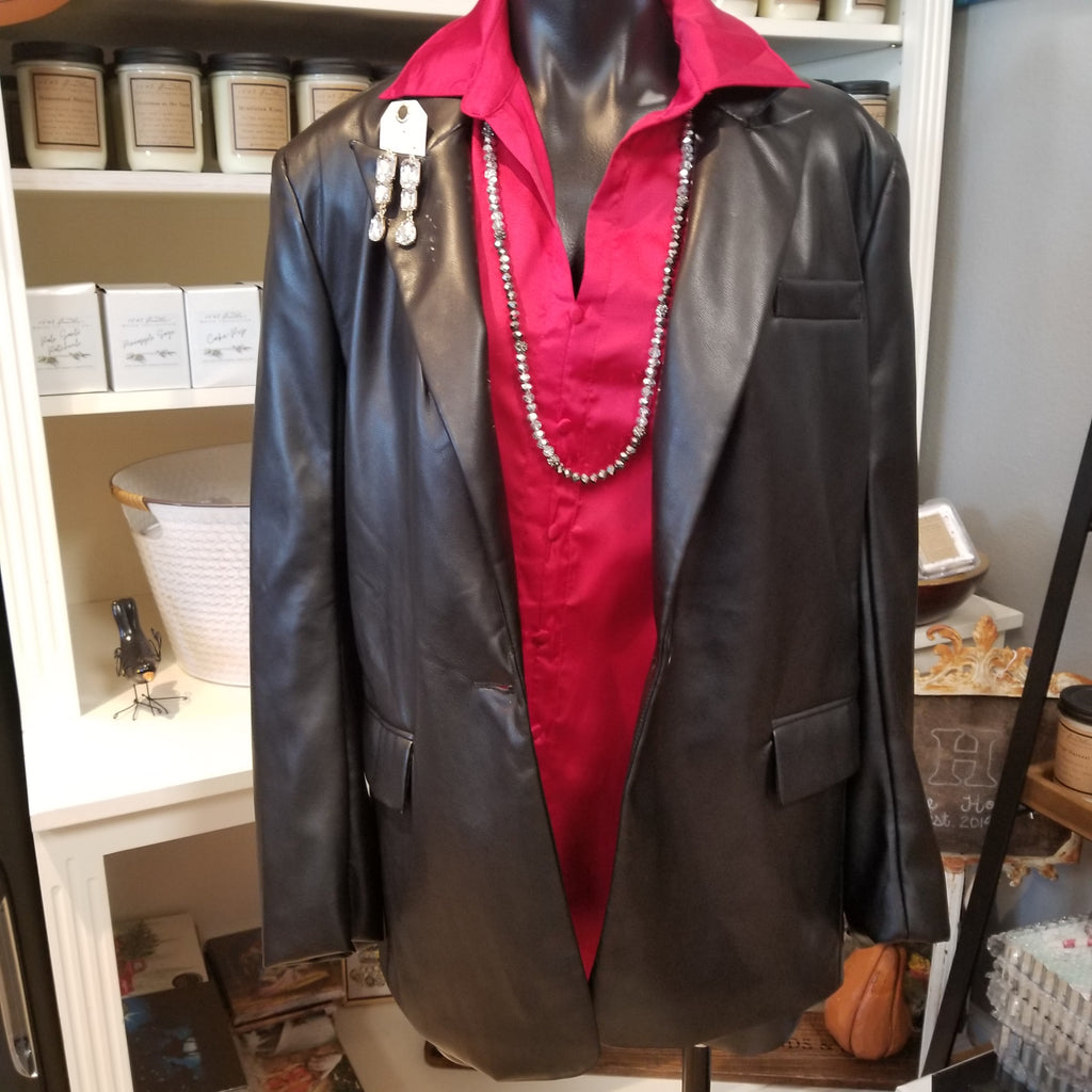 Faux Leather Jacket-Black