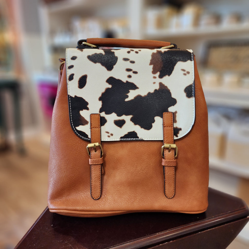 Cow Print and Cognac Backpack