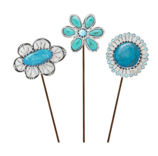 Set Of 3 Turquoise Flowers