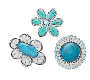 Set Of 3 Turquoise Flower Magnets