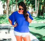 Blue Ruffle Sleeve Top